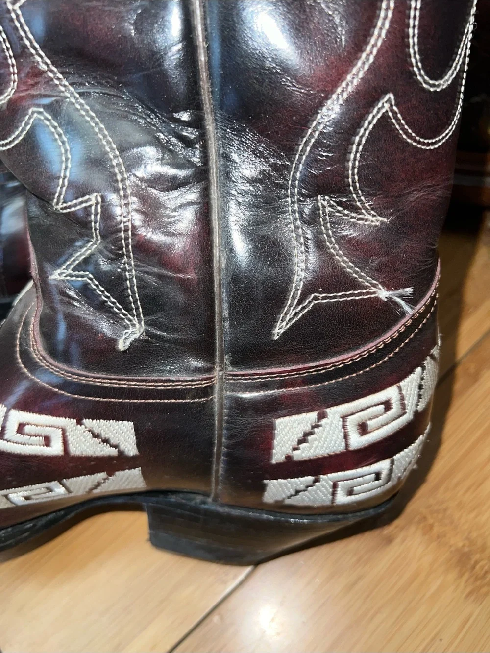 Men’s Dark brown Western Cowboy Boots with White Stitching
